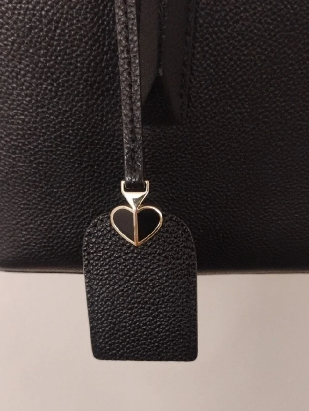 kate spade Small Black Pebbled Leather Structured Tote with ID Charm